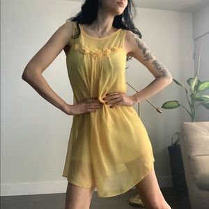 Yellow Babydoll Dress with Mesh & Floral Details